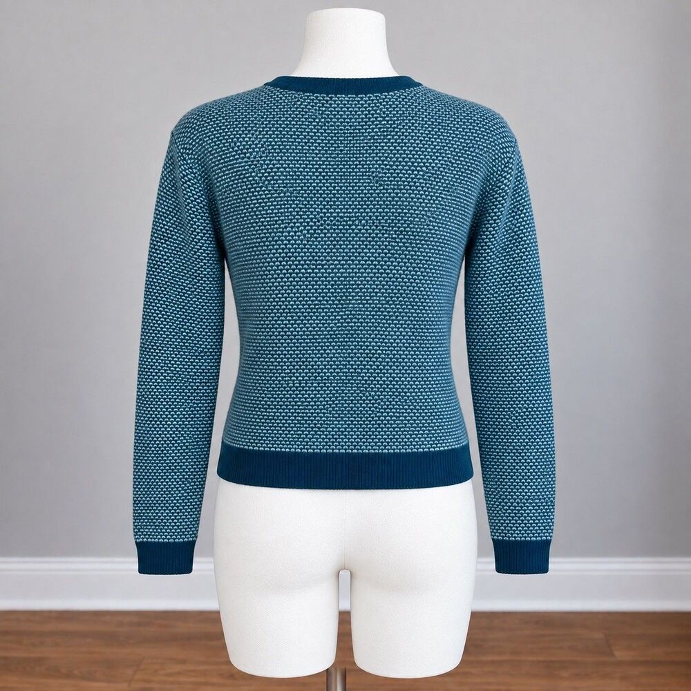 100% Cashmere Womens M Blue Teal Textured Crewneck Sweater 18” P2P Kier + J - Picture 3 of 9